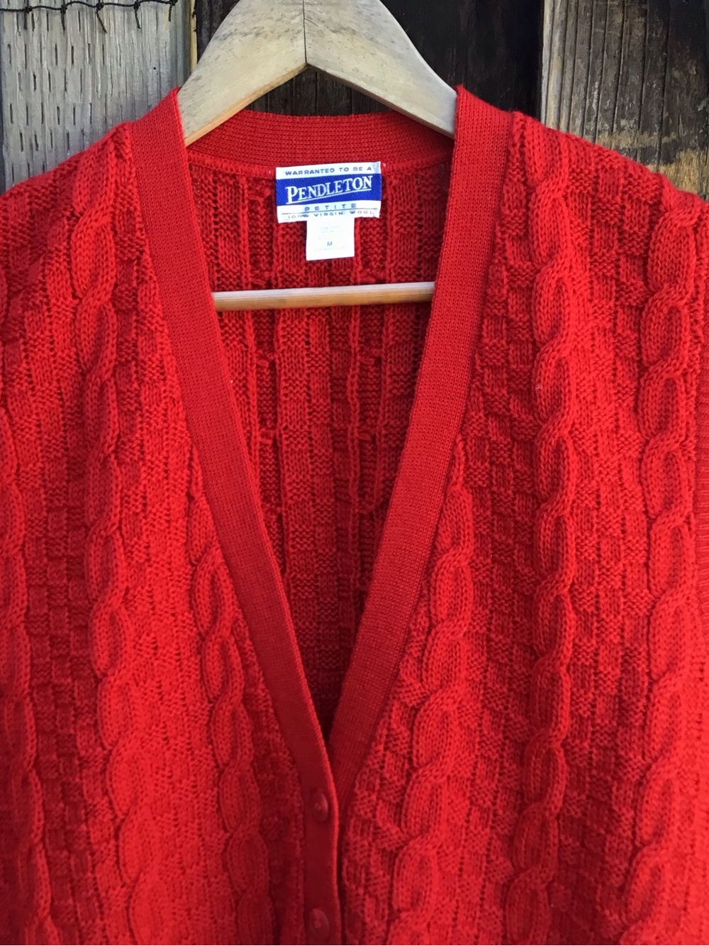 Pendleton Virgin Wool Sweater Vest Red Cable Knit Button Front USA Made Medium - Picture 2 of 5